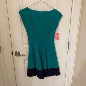 NWT kate spade teal and blue ponte flare dress XS
